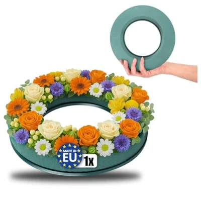 Abbildung von com four® 1x Steckmasse für Blumengestecke in Ringform Steckschaum Frischblumen Steckschwamm zum Basteln Hochzeit, Ostern und Geburtstag (01 Stück Ring)