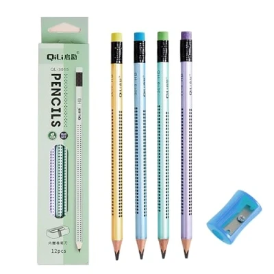 Abbildung von EUZUXU 12 Stück HB Bleistifte, Holzbleistifte Set, Bleistift mit Radiergummi und Spitzer, Graphitstift für Schreibhilfe von Schule, Büro