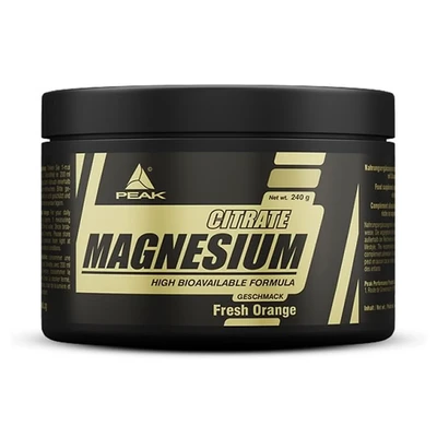 Abbildung von PEAK Magnesium Citrat 240g Geschmack Fresh Orange I Pulver 60 Portionen hohe Bioverfügbarkeit für eine normale Muskelfunktion 250mg elementares pro Portion 240 g