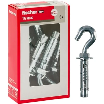 Abbildung von Fischer 71257 Tasselli Acciaio Con, Diametro Stahldübel TA M 8 mit Haken, Durchmesser 12 mm, Stahl, M8 + gancio