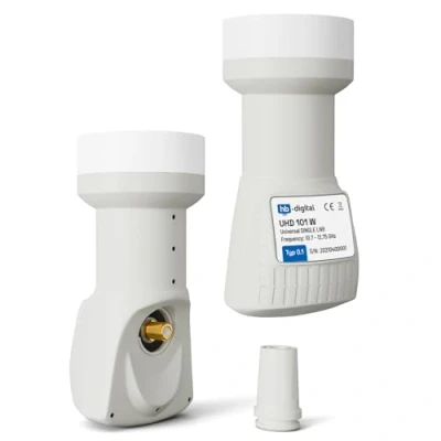 Abbildung von HB DIGITAL 2X Single LNB LNC 1 Teilnehmer Direkt (Zwei Stück) Full HD TV 3D 4K Weiß Weiss White ■ Kontakte vergoldet Wetterschutz