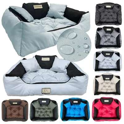 Abbildung von KING DOG Hundebett sehr Grosse Hunde Waschbar 3XL 145 x 115 cm Wasserdicht Hundekissen Haustierbett Hundekorb Abwaschbar Orthopädisches Wasserdichtes Material Silikon Füllung Grau