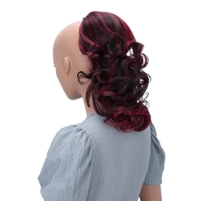 Abbildung von CAISHA 30cm Haarteil Mia Zopf Haarverlängerung mit Kordelverschluss Voluminös Gewellt Schwarz Rot Mix PH223