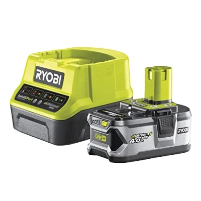 Abbildung von RYOBI 18 V ONE+ Akku Starter Set RC18120 140 (1x 4,0 Ah Akku, Schnellladegerät mit 2,0A Ladestrom, Lithium+ Akkutechnologie für mehr Laufzeit, Leistung und Lebensdauer, IntelliCell™)