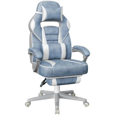 Abbildung von SONGMICS Bürostuhl, Gaming Stuhl, verstellbar, Teleskop Fußstütze, Wippmechanismus, Kopfstütze, Lendenwirbelstütze, Belastung 150 kg, Seeblau und Cremeweiß OBG073Q01