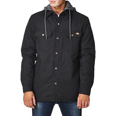 Abbildung von Dickies Herren Fleece Hooded Duck Shirt Jacket with Hydroshield Arbeits Utility Oberbekleidung, Schwarz, 2X
