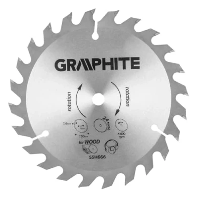 Abbildung von GRAPHITE Kreissägeblatt 150 x 10 mm 1.6mm ideal für Holz Sägeblatt, Widia Hergestellt aus Manganstahl MN65 (aus Hartmetall, Durchmesser, Sägeblattbohrung, 24 Zähne)