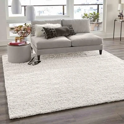 Abbildung von VIMODA Teppich Prime Shaggy Hochflor Einfarbig Weiss Creme Weich für Wohnzimmer, Schlafzimmer, küche, Maße:150 cm Quadrat