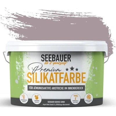 Abbildung von SEEBAUER diy Silikatfarbe Violett 2,5L für Innen (No. 930 Purple Blossom) Atmungsaktive Mineralfarbe Allergiker Abwaschbare Wandfarbe Violetttöne hohe Deckkraft