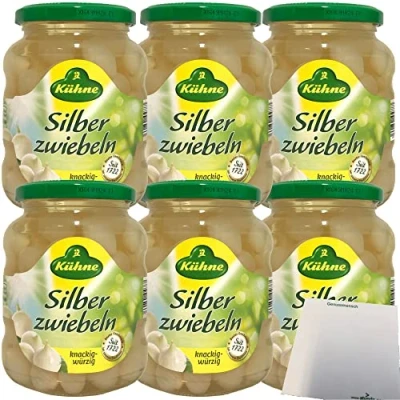 Abbildung von Kühne Silberzwiebeln in pikantem Aufguss 6er Pack (6x330g Glas) + usy Block