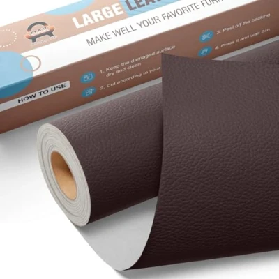 Abbildung von Leder Reparatur Set Dunkelbraun,OAZ Kunstleder Selbstklebend 40 x 160 cm,Kunstleder Reparaturset Patch Selbstklebende Lederflicken für Autositze Möbel Sofa Taschen