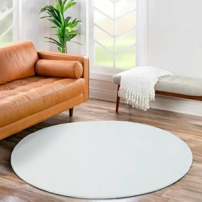 Abbildung von Jimri Flauschiger Teppich Läufer Hochwertige Kurzflor für Zuhause, Büro, Küche, Eingang, Flur, Wohnzimmer Maschinenwaschbar Rutschfester Waschbar 120 cm Rund Cream_Weiß