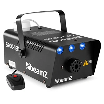 Abbildung von BeamZ S700 LED Ice Mini Nebelmaschine mit Lichteffekt in Blau, 700 Watt, Party Rauchmaschine, Fog Machine, Kabelfernbedienung, Partynebel für DJs, Hauspartys, Hochzeiten, Veranstaltungen
