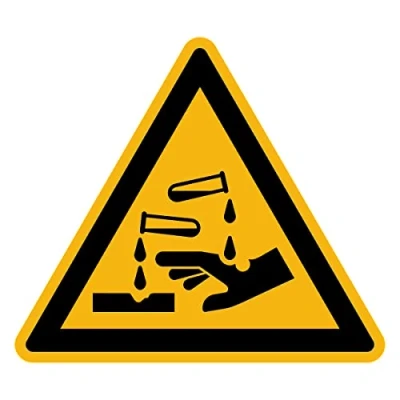 Abbildung von Aufkleber Gefahr Warnung NF ISO 7010 Selbstklebende Plastifizierte Dreiecksplatte Wasser und UV beständig Ätzende Substanzen 20x20 cm