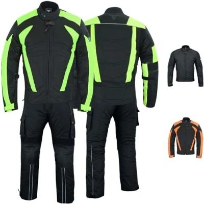 Abbildung von BULLDT Herren Motorradkombi Textil motorradanzug mit Protektoren 2 teiler motorradjacke &amp; motorradhose motorradbekleidung motorrad kleidung Grün 52