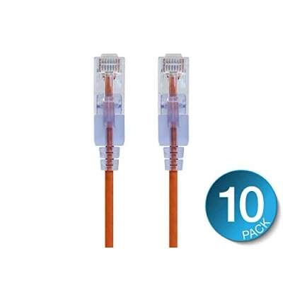 Abbildung von Monoprice Cat6A Ethernet Patchkabel 3 m Orange (10 Stück) Netzwerk Internetkabel, snagless RJ45 UTP Pure Bare Copper Wire 10G 30AWG SlimRun Serie