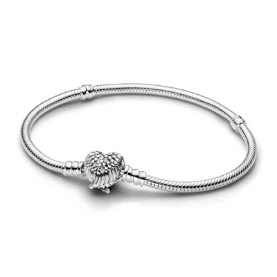 Abbildung von PANDORA Moments Flügel Herzverschluss Schlangen Gliederarmband aus Sterling Silber mit Zirkonia, Kompatibel Moments, Größe: 21 cm, 593680C01