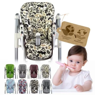 Abbildung von BAMBINIWELT Sitzkissen Ersatzbezug Bezug kompatibel mit Peg Perego Prima Pappa Diner DESIGN (beige braun Tiere)