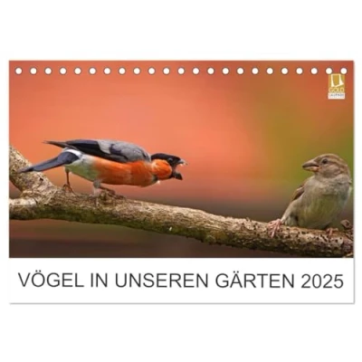 Abbildung von Vögel in unseren Gärten 2025 (Tischkalender DIN A5 quer), CALVENDO Monatskalender