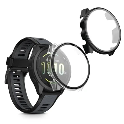 Abbildung von kwmobile 2X Cover kompatibel mit Garmin Forerunner 165 / Music Hülle Fullbody Fitnesstracker Case Set aus Glas Transparent Schwarz