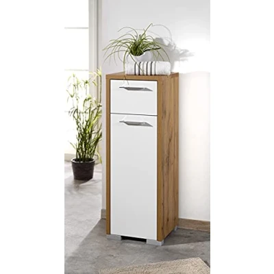 Abbildung von Schildmeyer Bella Midischrank 150644, Holzwerkstoff, Eiche Landhaus Dekor/weiß glanz, 34,5/33 / 97 cm