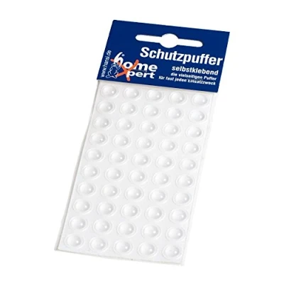 Abbildung von Home Xpert 50er Pack Schutzpuffer, Anschlagpuffer, Möbelpuffer, Anschlagdämpfer, Elastikpuffer, flach, transparent, selbstklebend, Ø 10 mm, Höhe 3,2 m