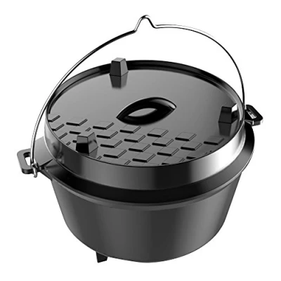 Abbildung von tepro Dutch Oven Größe L aus matt emailliertem Gusseisen mit extra hohem Rand, integriertem Henkel und verschließbarer Öffnung, ca. 12 Liter Füllmenge