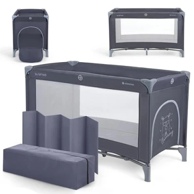 Abbildung von KikkaBoo SO Gifted Reisebett, Bis 15 kg, Babybett 120x60 cm, 1 Ebene, Faltbar, Leicht, Transporttasche, Kompakt, Marineblau