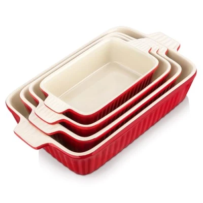 Abbildung von MALACASA, Serie Bake.Bake, 4 teiliges Auflaufform Set aus kratzfestem Keramik in Rot Enthält Größen für die Zubereitung von Lasagne, Suppe, tiramisu und mehr