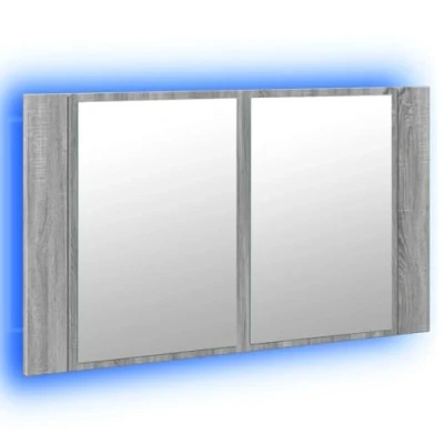 Abbildung von vidaXL LED Spiegelschrank, Badezimmerschrank mit Stauraum Beleuchtung, Badschrank Spiegel, Badspiegel, Modern, Grau Sonoma Acryl