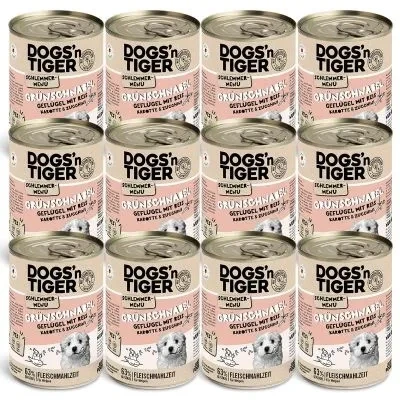 Abbildung von Junior, Hundefutter, Grünschnabel, Hunde Nassfutter, Welpen Futter, Geflügel, Getreidefrei, Naturreis, Karotte &amp; Zucchini, 12x 400g 12x400g