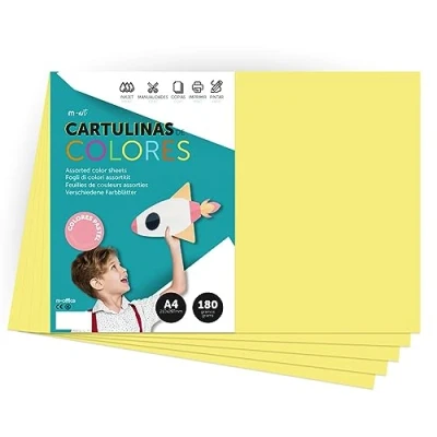 Abbildung von Farbiger Karton, A4, Pastellfarben, 180 g, zum Basteln, Drucken Ihrer Dokumente und kreativen Designs, m office (x250, gelb)