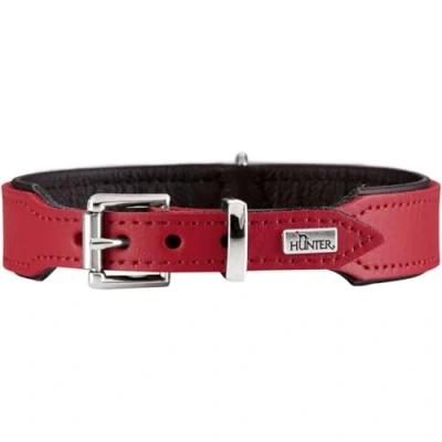 Abbildung von HUNTER BASIC Hundehalsband, beschichtetes Spaltleder, Kunstleder, schlicht, robust, witterungsbeständig, 42 (S M), rot