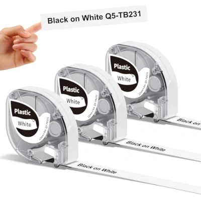 Abbildung von 3x Phomemo P12&amp;P12 Pro Etikettenband Original 12mm x 4m Schwarz auf Weiß Q5 TB231 Wasserfestes Kunststoff Selbstklebendes für P12/P12 Pro/LT12 Etikettendrucker