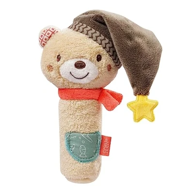 Abbildung von Fehn Stabgreifling Bär Motorikspielzeug für Babys zur Förderung der Motorik und Sinne ideales Baby Spielzeug als süßes Kuscheltier mit Rassel Quietsche Geschenk Geburt ab 0+ Monaten