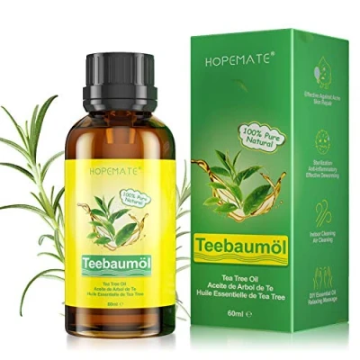 Abbildung von Teebaumöl 100% Reines und Naturrein, 60ML Tea Tree Oil Anti Pickel, Akne, Warzen Andere Hautprobleme, Vegan Teebaum Ätherisches Öl für Unreine Haut, Gesicht, Kopfhaut Haare