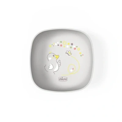 Abbildung von Chicco Bowl für Babys, Entwöhnungsschale, mit praktischem Silikon Deckel zur Aufbewahrung von Lebensmitteln, stapelbar, 6+ Monate, 0% BPA, Grau