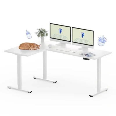 Abbildung von FLEXISPOT 180 * 120cm Höhenverstellbarer Schreibtisch Elektrisch, L förmiger Eckschreibtisch mit 3 Beinen, Verstellbarer 4 Speicher Tasten (Weiß)
