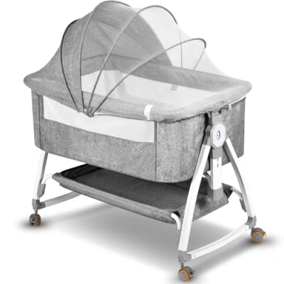Abbildung von NIKYJM Beistellbett Baby,3 in 1 Babybett 6 Fach Höhenverstellung und Neigungsverstellung mit Bremse Stubenwagen Baby Tragbares Kinderbett für Zuhause Unterwegs