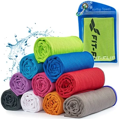 Abbildung von Fit Flip Airflip Kühltuch Ice Cooling Towel das kühlende mikrofaser Sporthandtuch für Nacken und Hals Kühlhandtuch Fitness Sport (neon grün dunkel Blauer Rand, 120x35cm)