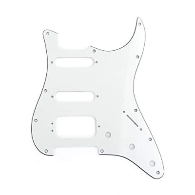 Abbildung von Musiclily Pro 11 Löcher Round Corner HSS Strat Schlagbrett Gitarren Pickguard mit 3 Schrauben Humbucking Pickup Mount für Fender American/Mexican Stratocaster E Gitarre,3 lagig Pergament