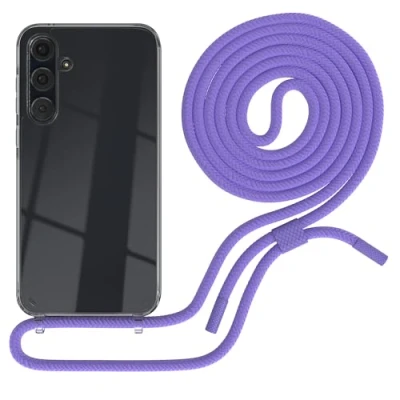 Abbildung von EAZY CASE Handykette kompatibel mit Samsung Galaxy A35 dünne Handyhülle für Hülle Band als Fallschutz Kette zum Umhängen transparente Silikon Lavendel Lila