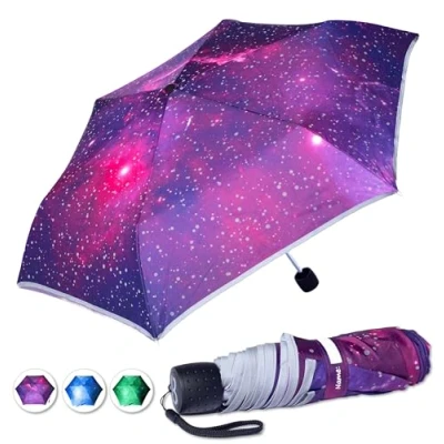 Abbildung von BERGIST® Regenschirm Kinder reflektierend ultraleicht Schulranzen Kinderschirm mit Safety Reflektoren Mädchen &amp; Junge Modell Galaxie Lila