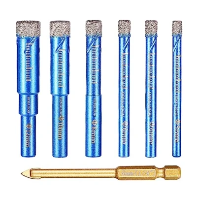 Abbildung von HPMAISON Fliesenbohrer Glasbohrer Diamantbohrer, 6 Stück Diamantbohrer Set 5, 6, 8, 10, 12mm für Keramik, Granit, Glas, Porzellan, Fliesen, Feinsteinzeug und 1 6mm