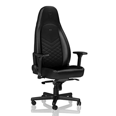 Abbildung von noblechairs ICON Gaming Stuhl Schwarz Ergonomischer Bürostuhl 150 kg Belastbarkeit Drehstuhl mit Rollen PC PU Kunstleder Office Chair Ergonomic Inklusive Kissen