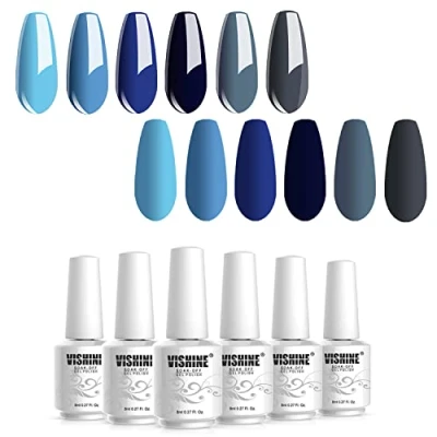 Abbildung von Vishine Shellac UV Nagellack Gel Blau farben Set, Nail Polish für Nagel Design 6pcs Schellack Starter set 8ml