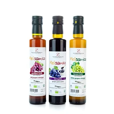 Abbildung von 3x 250ml griechischer Essig BIO aus Weintrauben im Set Kreta Balsamico Weißwein Rotwein Weinessige Griechenland
