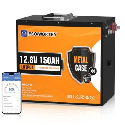 Abbildung von ECO WORTHY LiFePO4 150Ah 12V Bluetooth Batterie mit 120A BMS Low Temp Schutz und Max. 15000 Zyklens,1920Wh Lithiumbatterie für Wohnmobil,Solarpanel Kit,Boot,Solaranlage Komplettset