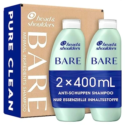 Abbildung von Head &amp; Shoulders Bare, Pure Clean, Anti Schuppen Shampoo (2x 400 ml), ohne Sulfate, Parabene und Silikone, , Damen Männer, gegen juckende Kopfhaut, fettiges Haar, Frischegefühl