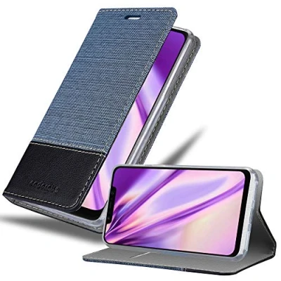 Abbildung von Cadorabo Hülle kompatibel mit Xiaomi Pocophone F1 aus Jeans und Kunst Leder Flip Klappbare Stoßfeste Magnetische [Standfunktion] [Kartenfächern] Cover für Tasche in Blau